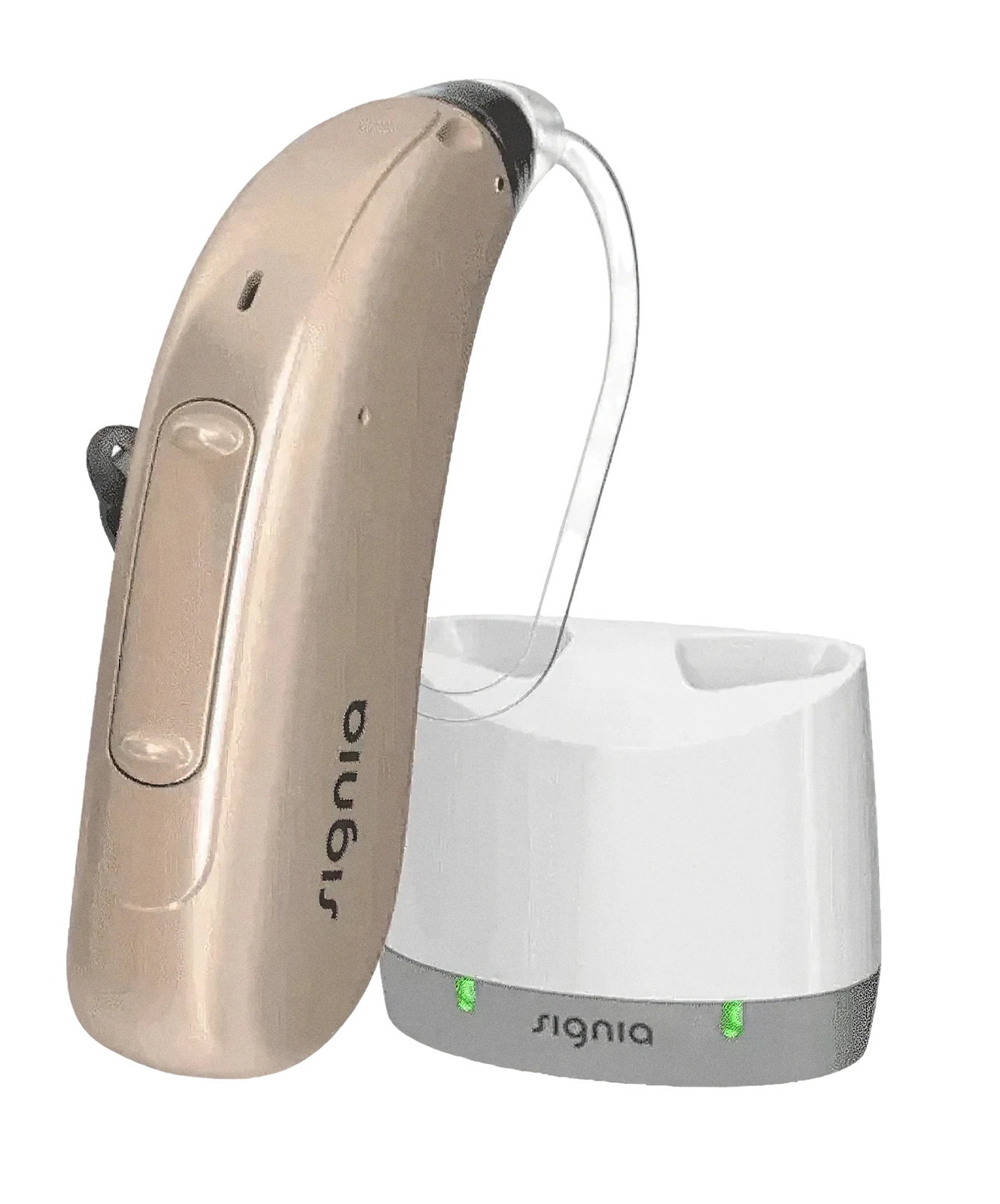 Signia Motion Charge&Go P, bej renkli güçlü şarjlı kulak arkası işitme cihazı